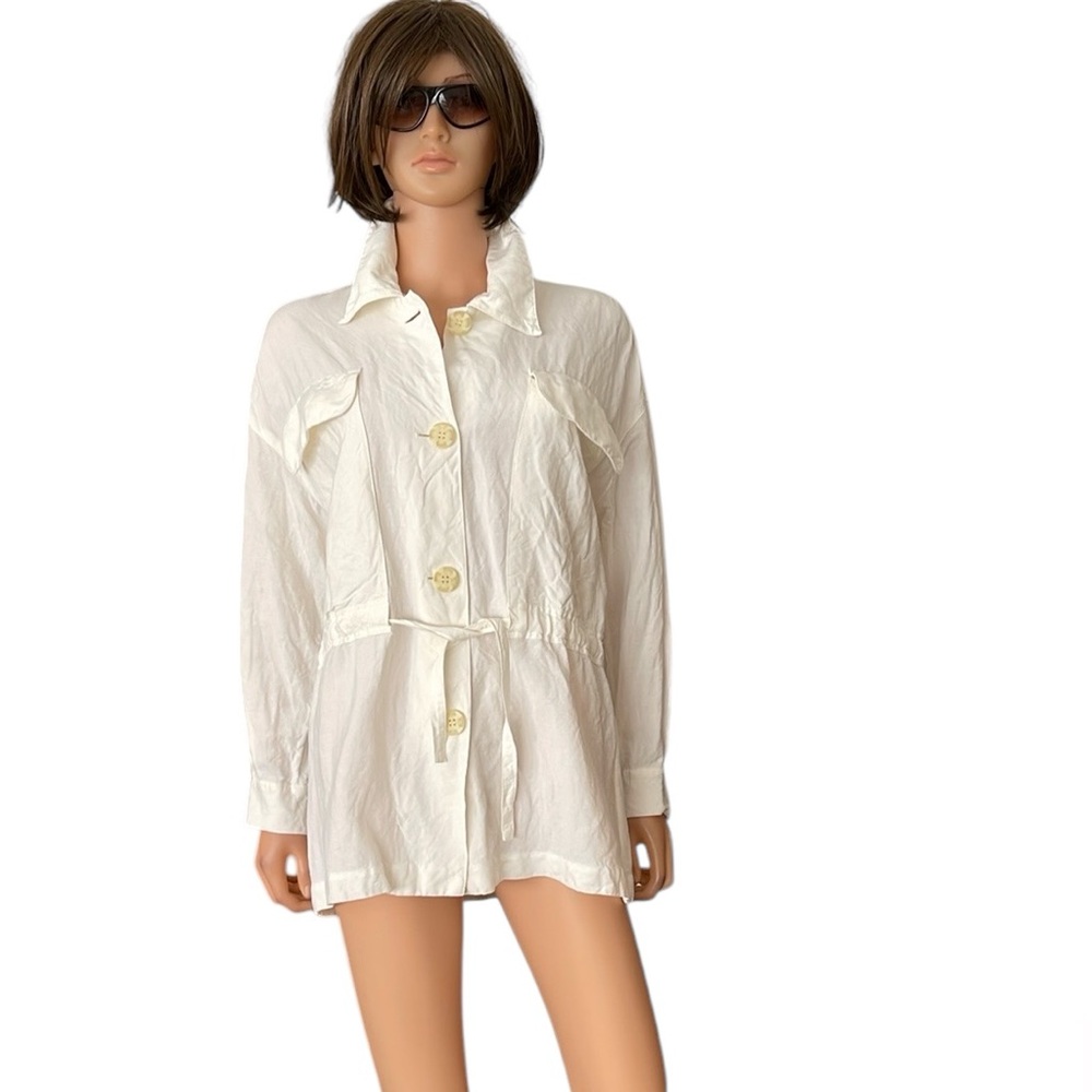Vintage Carol Horn oversized linen rayon white button shirt jacket